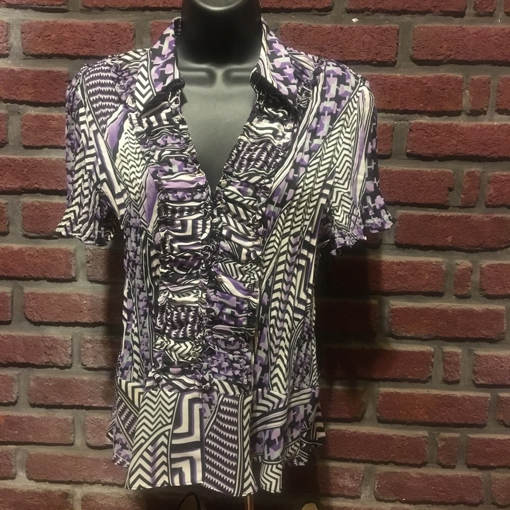 Allison Taylor Purple/Black Ruffled Blouse